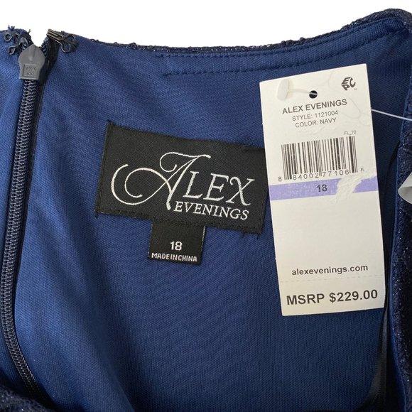 Alex Evenings Women's Navy Blue Lace & Striped Fit & Flare Tea Length Dress 18 - Picture 8 of 12